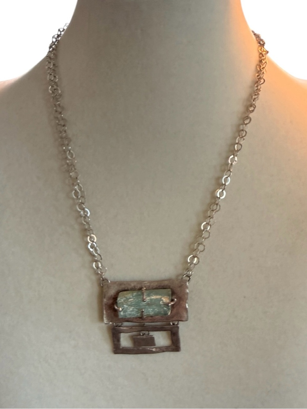 Luli Hamersztein Vintage Handcrafted Sterling Silver Roman Glass Necklace